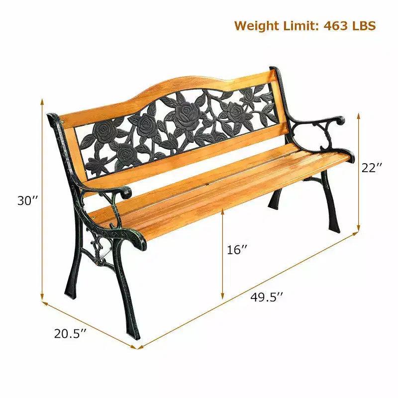 Banc de jardin en métal Costway pour patio, parc, porche, chaise de chemin, mobilier en fonte et bois dur