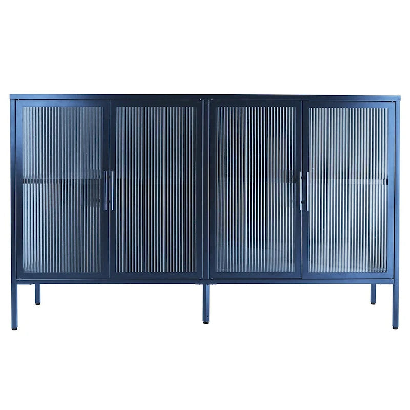Meuble en métal et verre trempé avec étagère réglable