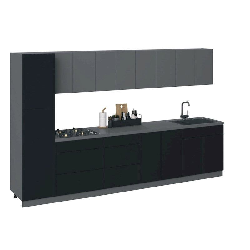 Collection cuisine élégante, coloris noir, meuble bas de 3,35 m de large - 135x24