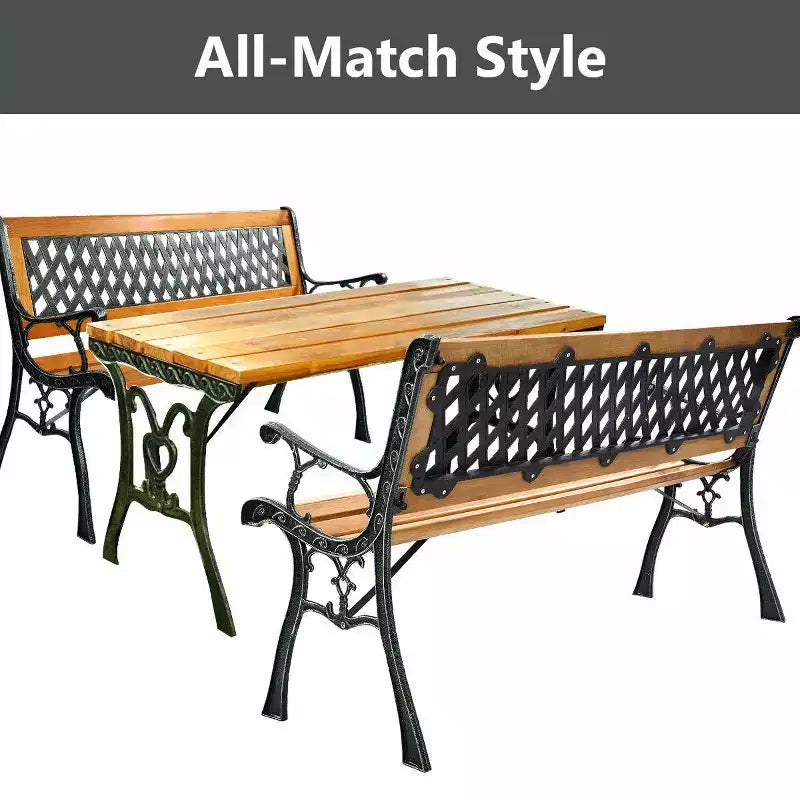 Banc de jardin Costway 126 cm pour patio, parc, porche, allée, terrasse, en fonte et bois dur
