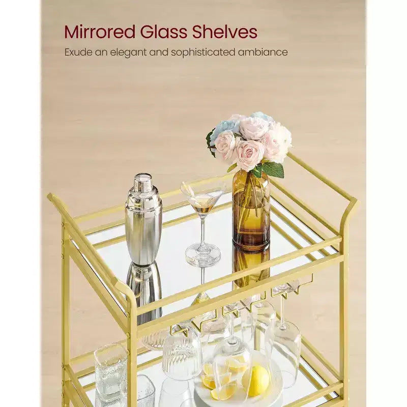 Chariot de bar, Desserte de bar à domicile, Petit chariot de bar avec étagère à 3 niveaux, Range-bouteilles, Porte-verres, Chariot de bar, 38 x 60 x 92 cm