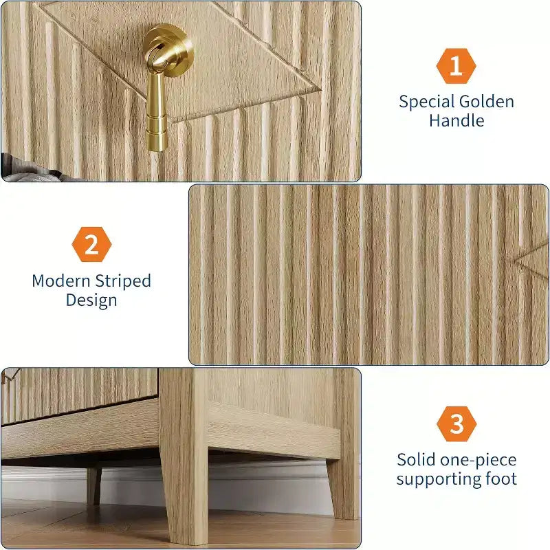 2 tables de chevet cannelées en bois, commode à 3 tiroirs de 69,85 cm de large, tables de nuit modernes, commode de chambre à coucher, salon