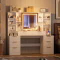Coiffeuse de 59 pouces avec miroir lumineux, 8 tiroirs, étagères ouvertes pour chambre de fille, éclairage réglable, design peu encombrant