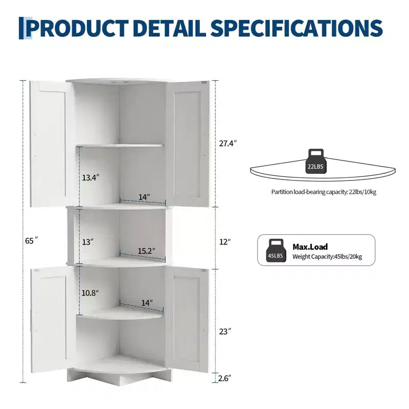 64,8" Meuble d'Angle Haut avec Portes, Armoire de Rangement d'Angle Marron Style Ferme, Meuble Garde-Manger d'Angle Autonome avec Étagères Réglables