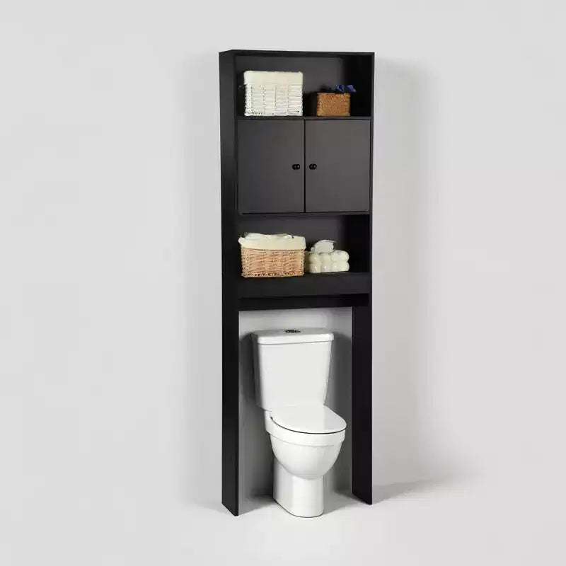 FurnitureR Meuble de Rangement Au-Dessus des Toilettes, Étagère de Rangement de Salle de Bain à 3 Niveaux avec Deux Portes et Rangement Ouvert, Meuble Autoportant pour Salle de Bain, Hauteur 194 cm