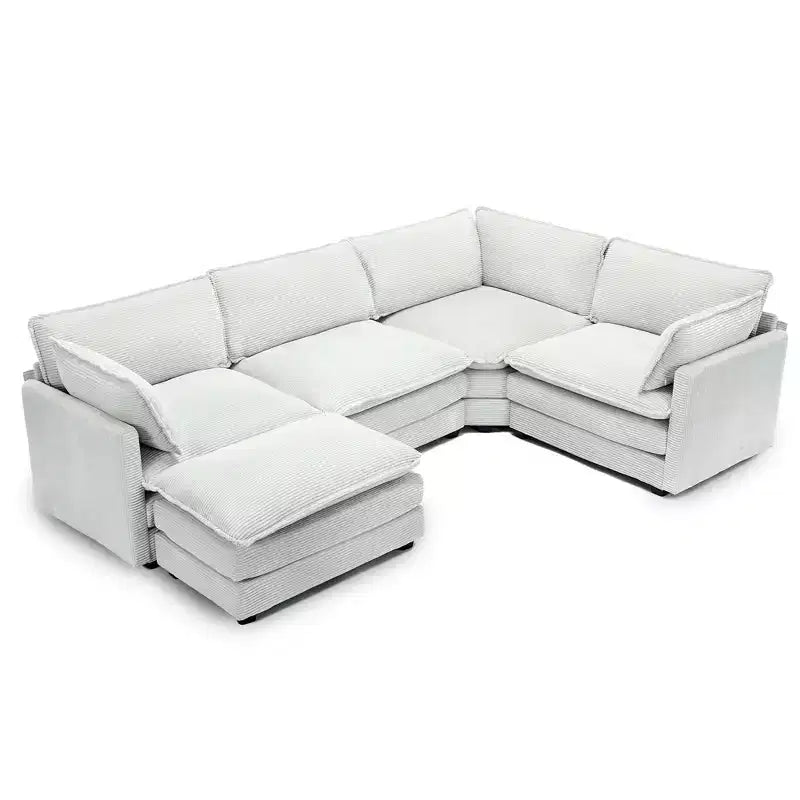 Canapé sectionnel modulaire moderne 5 places en velours côtelé, surdimensionné, 288 cm (L) x 201 cm (l), avec pouf, canapé en forme de U avec canapé d'angle, HYLEORY