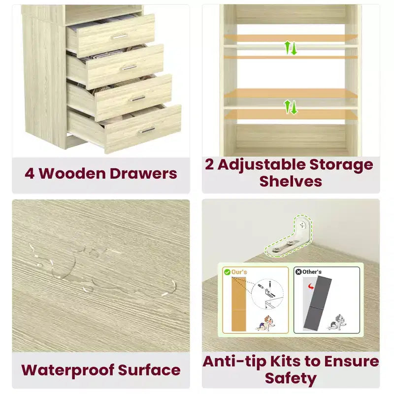 Système de rangement de placard avec tiroirs et étagères en bois