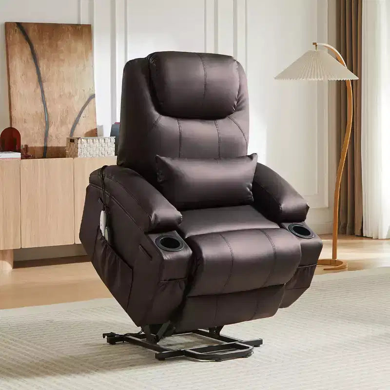 Fauteuil inclinable électrique avec assistance au levage Bestier 34,6 po avec massage et chaleur, fauteuil inclinable en similicuir avec poches latérales et porte-gobelets