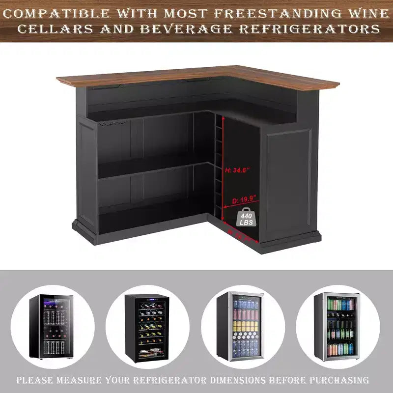 GDLF Meuble de Bar d'Angle en Forme de L avec Espace Réfrigérateur, Grande Table de Bar Moderne pour Sous-sol