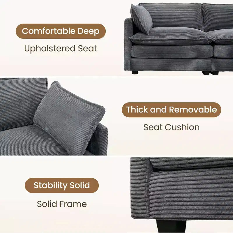 Canapé sectionnel modulaire moderne 5 places en velours côtelé, surdimensionné, 288 cm (L) x 201 cm (l), avec pouf, canapé en forme de U avec canapé d'angle, HYLEORY