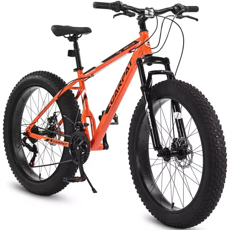Vélo NAYSAYE 26 pouces à pneus larges, 21 vitesses, équipement complet pour adultes et jeunes, tout-terrain, orange, 74*25*41