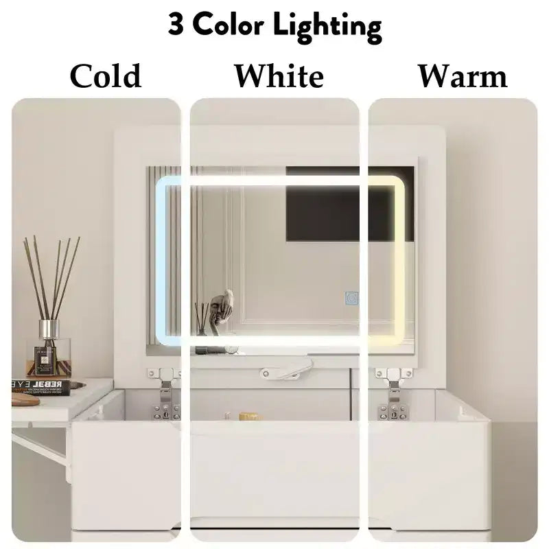 Famapy Coiffeuse de rangement blanche pliable - Table de maquillage compacte avec organisation