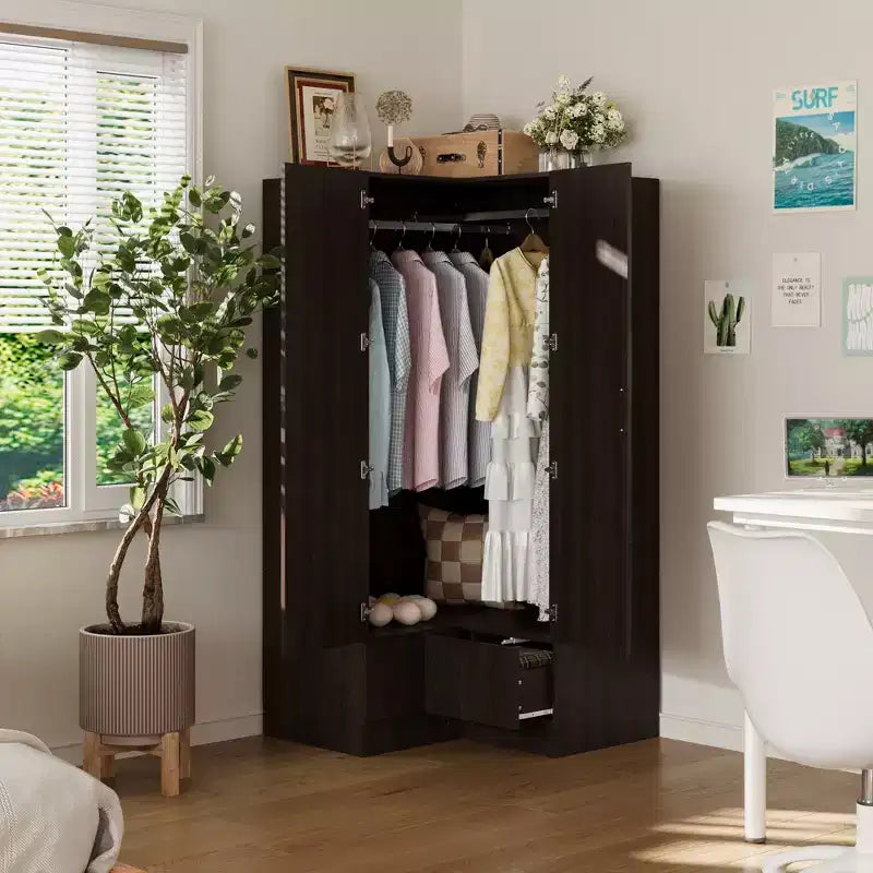 Hitow Armoire Minimaliste, Armoire d'Angle, Modèles à Double Porte et Tiroirs