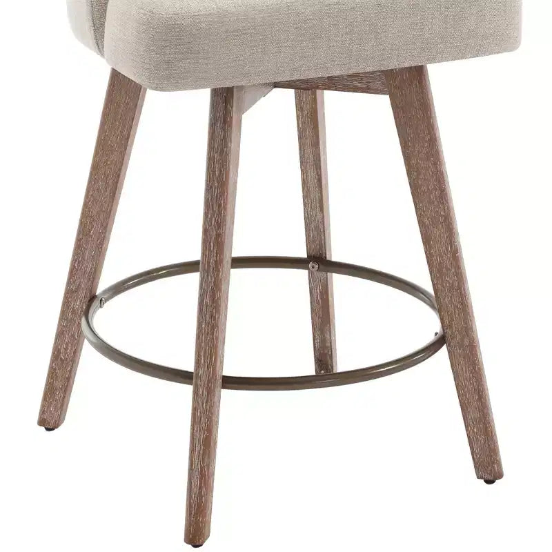 Lot de 4 tabourets de bar pivotants à hauteur de comptoir Bekrvio 26 po avec dossiers et pieds en bois, tabourets de bar rembourrés en tissu lin/similicuir pour îlot de cuisine