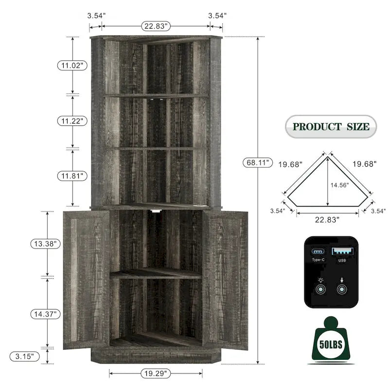 Meuble d'angle haut de 66 po avec éclairage DEL