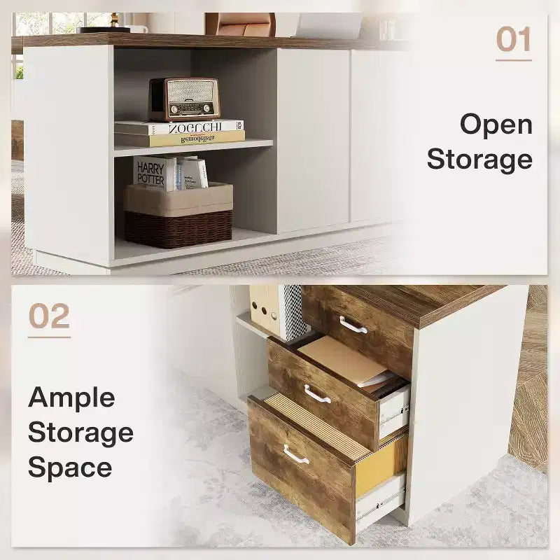Bureau de direction en L Lantine Modern 78 avec tiroirs et classeur latéral
