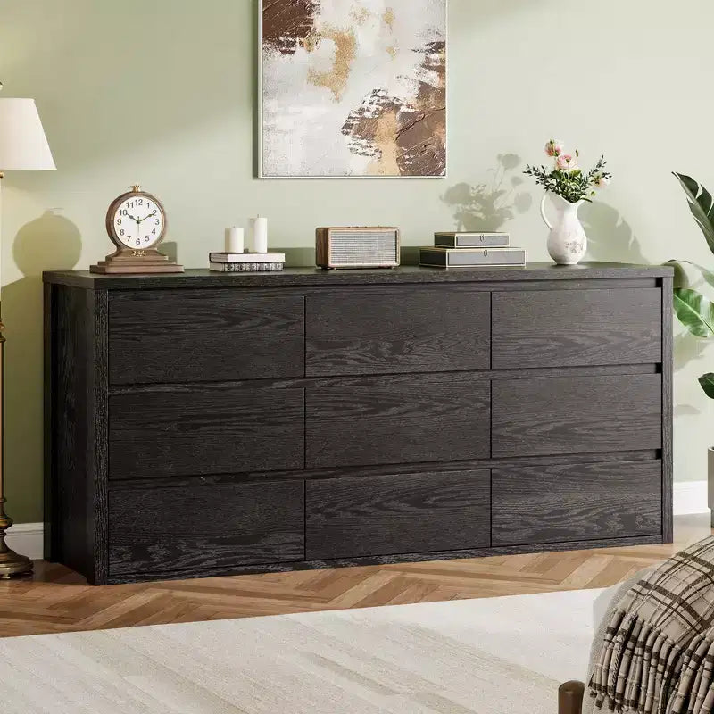 Commode à 9 tiroirs pour chambre à coucher, grande commode moderne en bois avec grand espace de rangement, organisateur de commode en bois pour salon, couloir, entrée