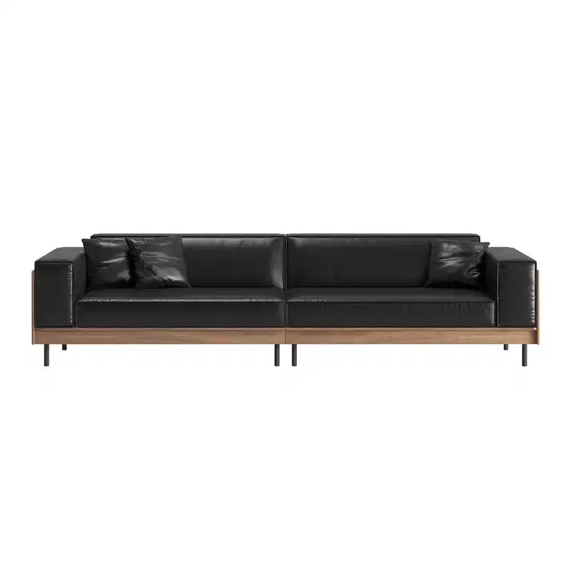 98.42 Canapé en cuir contemporain avec cadre en bois massif, pieds en métal et 3 coussins décoratifs