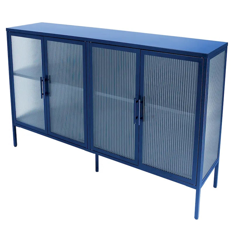 Meuble en métal et verre trempé avec étagère réglable