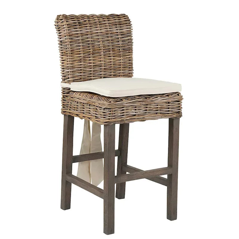 Tabouret rembourré en rotin gris délavé par East at Main