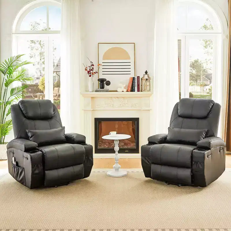 Fauteuil inclinable électrique avec assistance au levage Bestier 34,6 po avec massage et chaleur, fauteuil inclinable en similicuir avec poches latérales et porte-gobelets