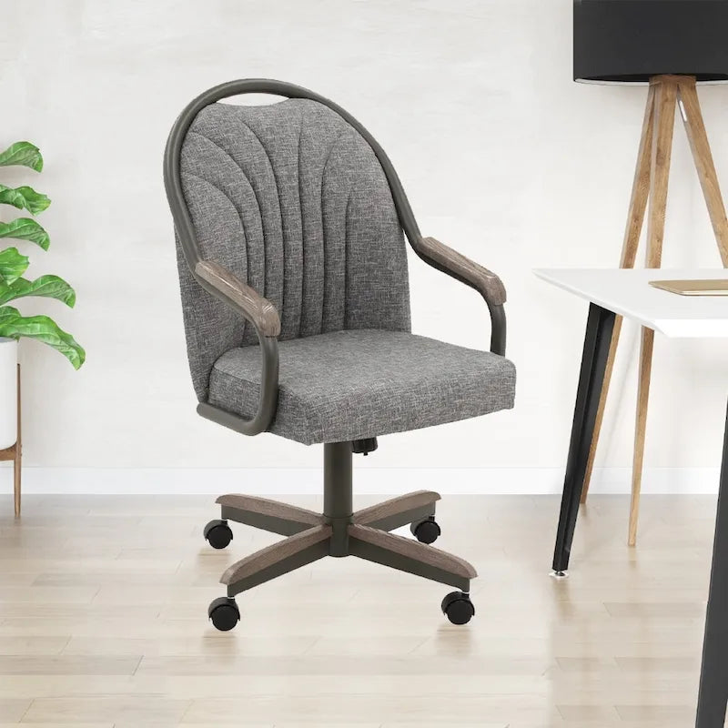 Chaises de salle à manger Chromcraft Douglas à roulettes, finition gris châtaigne (Lot de 2)