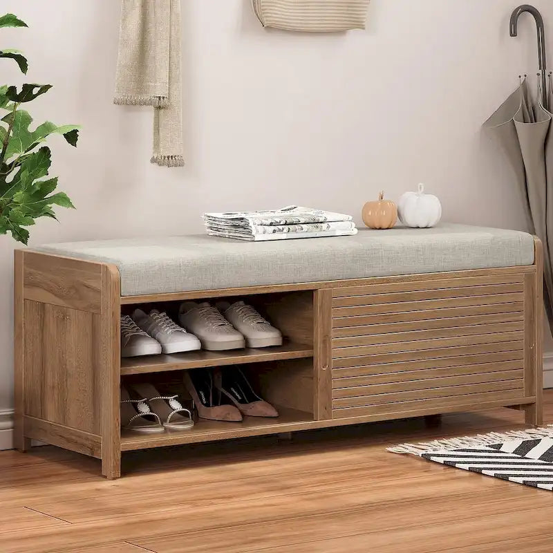 Banc de rangement en bois massif 43.30 avec stores contemporains à l'aspect vieilli