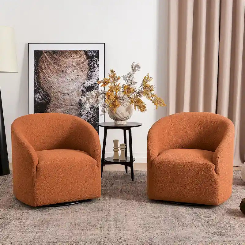 Fauteuil tonneau pivotant tapissé en tissu bouclé KINWELL 32 W (ensemble de 2)