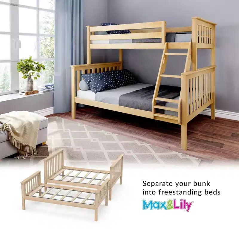 Max & Lily Lit superposé double sur toute la taille, Lits superposés en bois massif avec échelle pour enfants