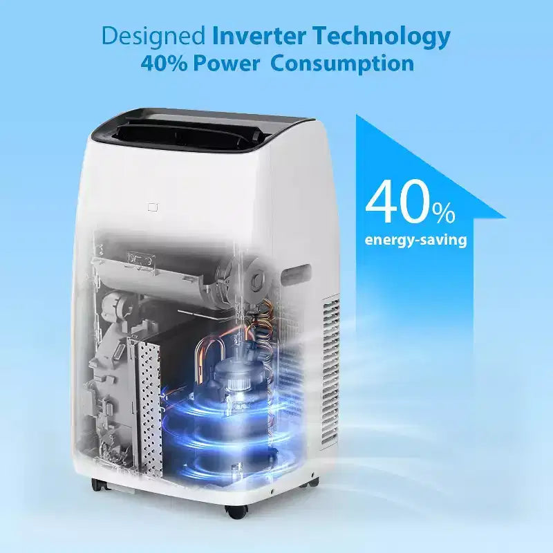 Climatiseur et Chauffage Portable Inverter 14000 BTU, Climatiseur Mobile pour Pièces Jusqu'à 70 m², avec Télécommande Économie d'Énergie 13,6