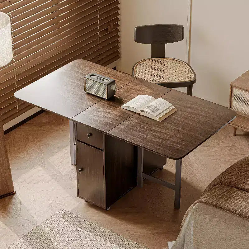 Table de salle à manger pliable ATJafurn 59 avec rabats pour petits espaces, table de cuisine rectangulaire en bois extensible avec roulettes et rangement