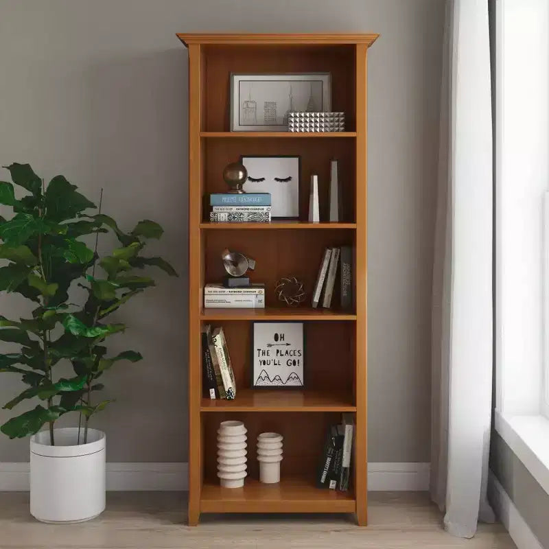 70 Bibliothèque en pin massif à cinq étagères - Pin laqué, 4 étagères réglables