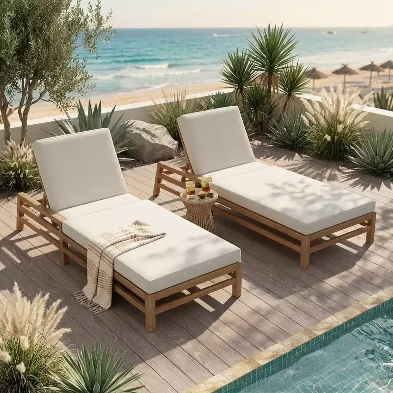 Chaise longue d'extérieur Merax en acacia 5 positions avec coussins épais