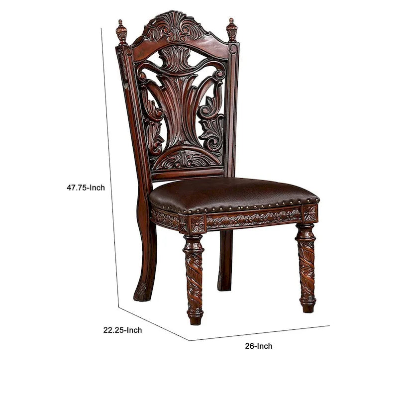 Chaise de salle à manger sculptée Iga de 22 pouces, lot de 2, assise en similicuir, garniture cloutée