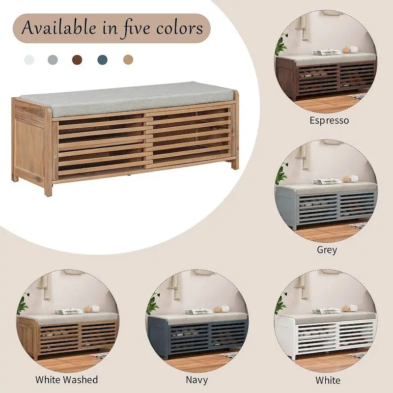 Banc de rangement en bois massif 43.30 avec stores contemporains à l'aspect vieilli