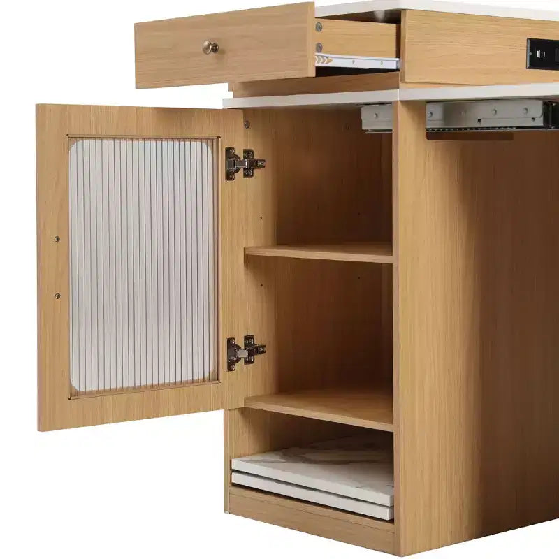 Îlot de cuisine de 59,5 po avec table à manger extensible, rangement double face et prise électrique, naturel