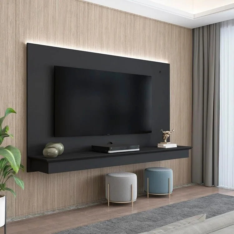 Meuble TV suspendu pour téléviseurs jusqu'à 55 pouces, panneau mural TV avec bande LED et étagère, meuble TV flottant