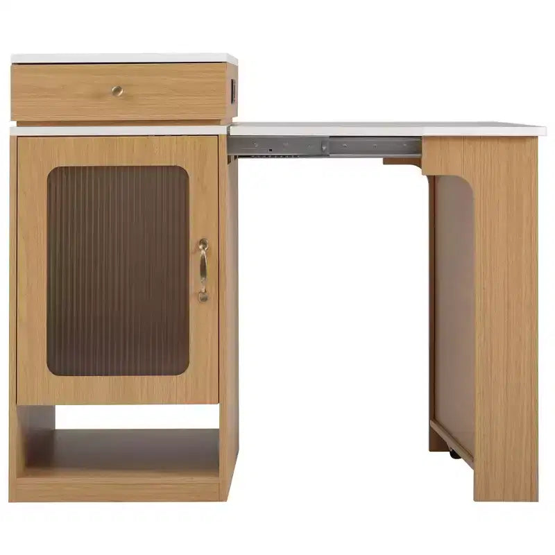 Îlot de cuisine de 59,5 po avec table à manger extensible, rangement double face et prise électrique, naturel