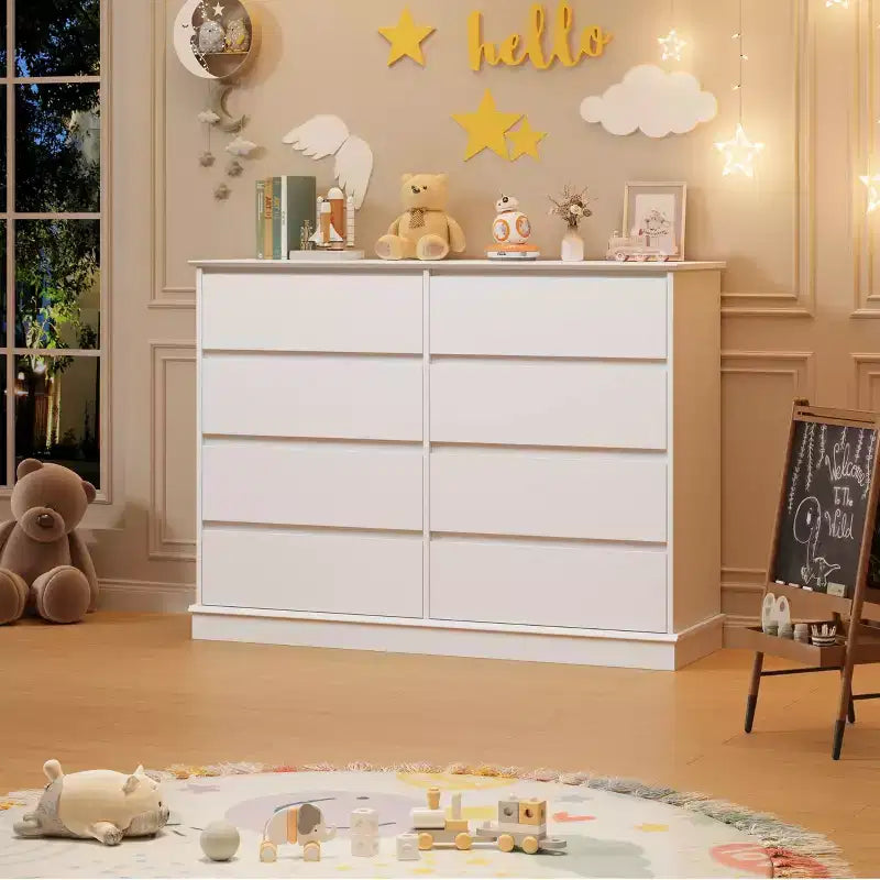 Commode moderne de chambre à 8 tiroirs, unité de rangement en bois pour placard, large commode