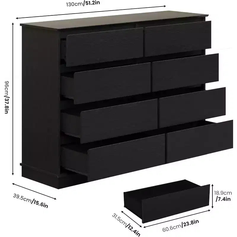 Commode de rangement à 8 tiroirs, coffre à tiroirs profonds, large meuble de rangement pour salon, couloir, chambre d'enfant
