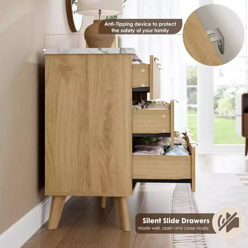 Commode cannelée à 9 tiroirs, 154 cm de large, en bois, avec rangement profond, pour chambre à coucher, salon ou couloir