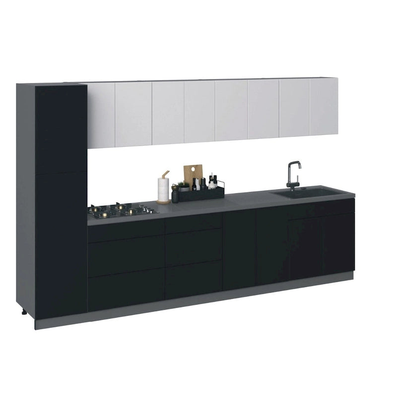 Collection cuisine élégante, coloris noir, meuble bas de 3,35 m de large - 135x24