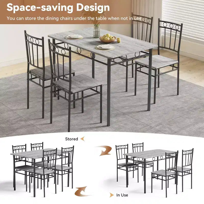 Ensemble de salle à manger rectangulaire Dyonery pour 4 personnes, table de cuisine 5 pièces et 4 chaises, ensemble de table de salle à manger, ensemble de table de cuisine compact pour petit espace