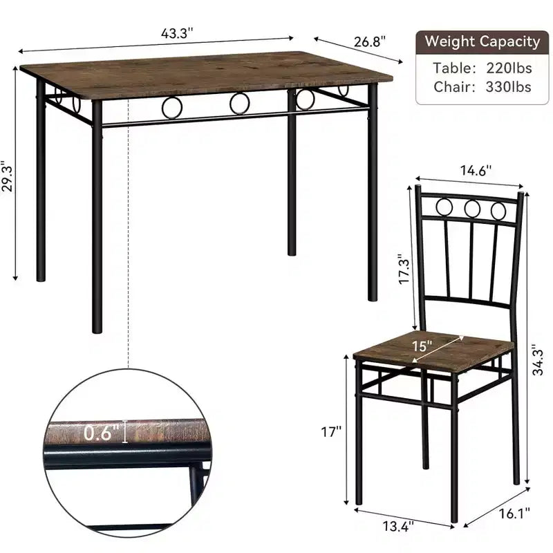 Ensemble de salle à manger rectangulaire Dyonery pour 4 personnes, table de cuisine 5 pièces et 4 chaises, ensemble de table de salle à manger, ensemble de table de cuisine compact pour petit espace
