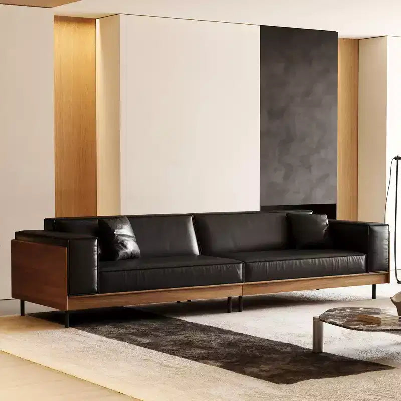 98.42 Canapé en cuir contemporain avec cadre en bois massif, pieds en métal et 3 coussins décoratifs