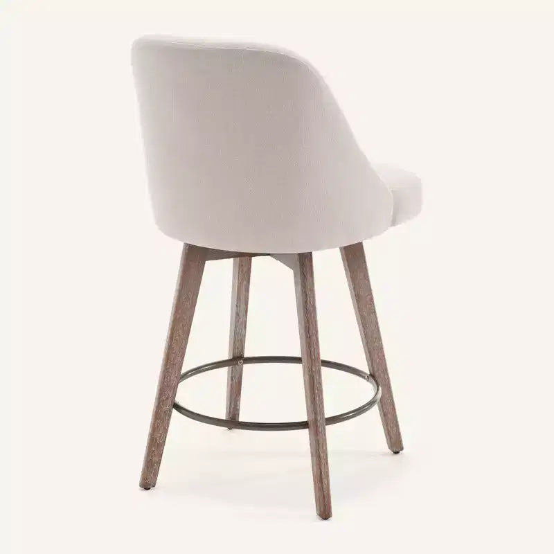 Lot de 4 tabourets de bar pivotants à hauteur de comptoir Bekrvio 26 po avec dossiers et pieds en bois, tabourets de bar rembourrés en tissu lin/similicuir pour îlot de cuisine