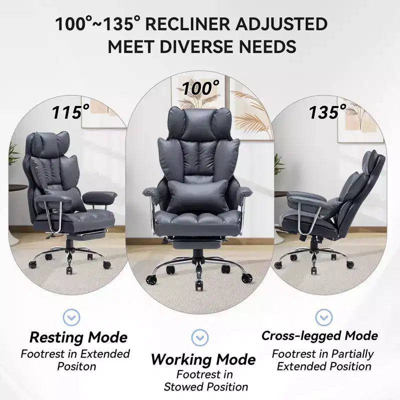 Efomao Chaise de Bureau Ergonomique 400 lbs, Grande Chaise d'Ordinateur en Cuir PU pour Personnes de Grande Taille, Fauteuil de Direction avec Repose-Pieds et Soutien Lombaire