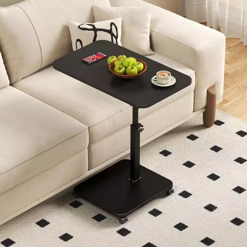 1 Table d'appoint en C, Table de lit à roulettes réglable en hauteur, Table de canapé multi-usage et Bureau d'ordinateur portable pour petits espaces