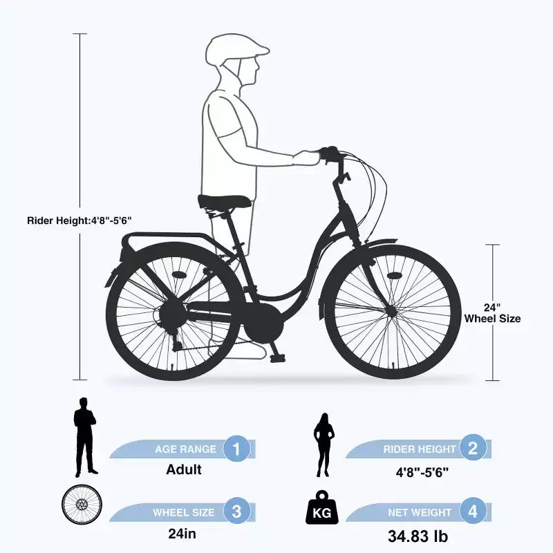 Vélo pour femme Zeus & Ruta de 24 pouces avec 7 vitesses et cadre en acier