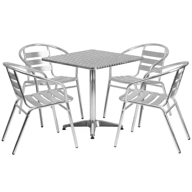 Ensemble table carrée en aluminium Emma et Oliver 27,5 avec 4 chaises à dossier à lattes